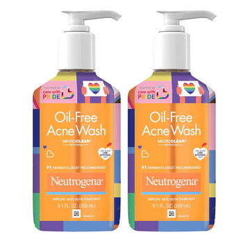 Neutrogena Oil-Free Acne Fighting Facial Cleanser, 2% Salicylic Acid Acne Treatment, Daily Oil Free Acne Face Wash, Special Care With Pride Packaging, Value Two Pack, 9.1 Fl. Oz