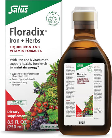 Floradix By Salus Iron & Herbs - Liquid Herbal Supplement For Energy Support* - Iron Supplement With Vitamin C & B Complex Vitamins - For Men & Women - 23.7 Fl Oz