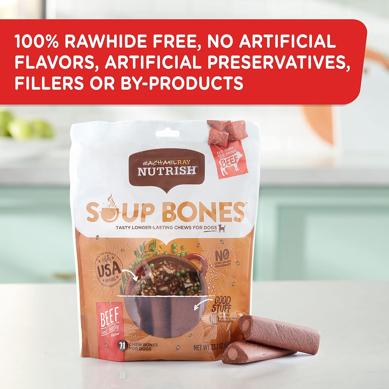 Rachael Ray Nutrish Soup Bones Minis Dog Treats, Beef & Barley Flavor, 6 Mini Bones (Pack of 8) : Pet Snack Treats : Pet Supplies
