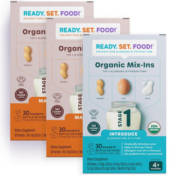 Ready, Set, Food! Stage 1 & 2 Mix-Ins – Safe&Easy Early Allergen Introduction, Babies 4+ Months, Mix With Breastmilk, Formula & Baby Food, With 3 Top Allergens: Organic Peanuts, Milk & Eggs (90 Days)