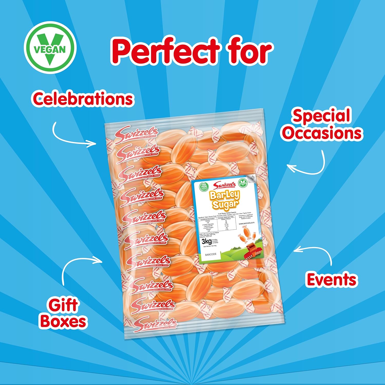 Swizzels Barley Sugar Fruit Flavoured Boiled Vegan Sweets, Individually Wrapped Sweets - 3kg Bulk Bag : Amazon.co.uk: Grocery