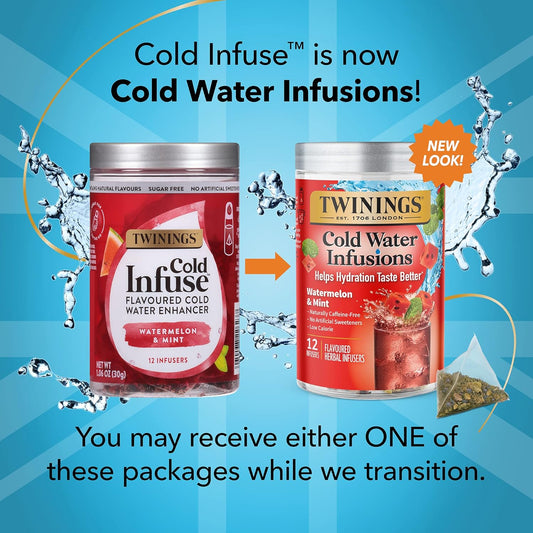 Twinings Cold Infuse Flavored Water Enhancer, Watermelon & Mint, 12 Count (Pack Of 6), Enjoy Hot Or Iced