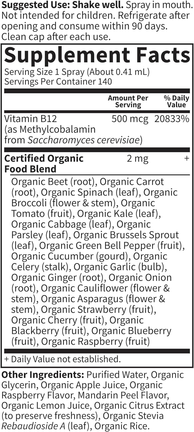 Garden Of Life Organics B12 Vitamin - Whole Food B-12 For Metabolism And Energy, Raspberry, 2Oz Liquid