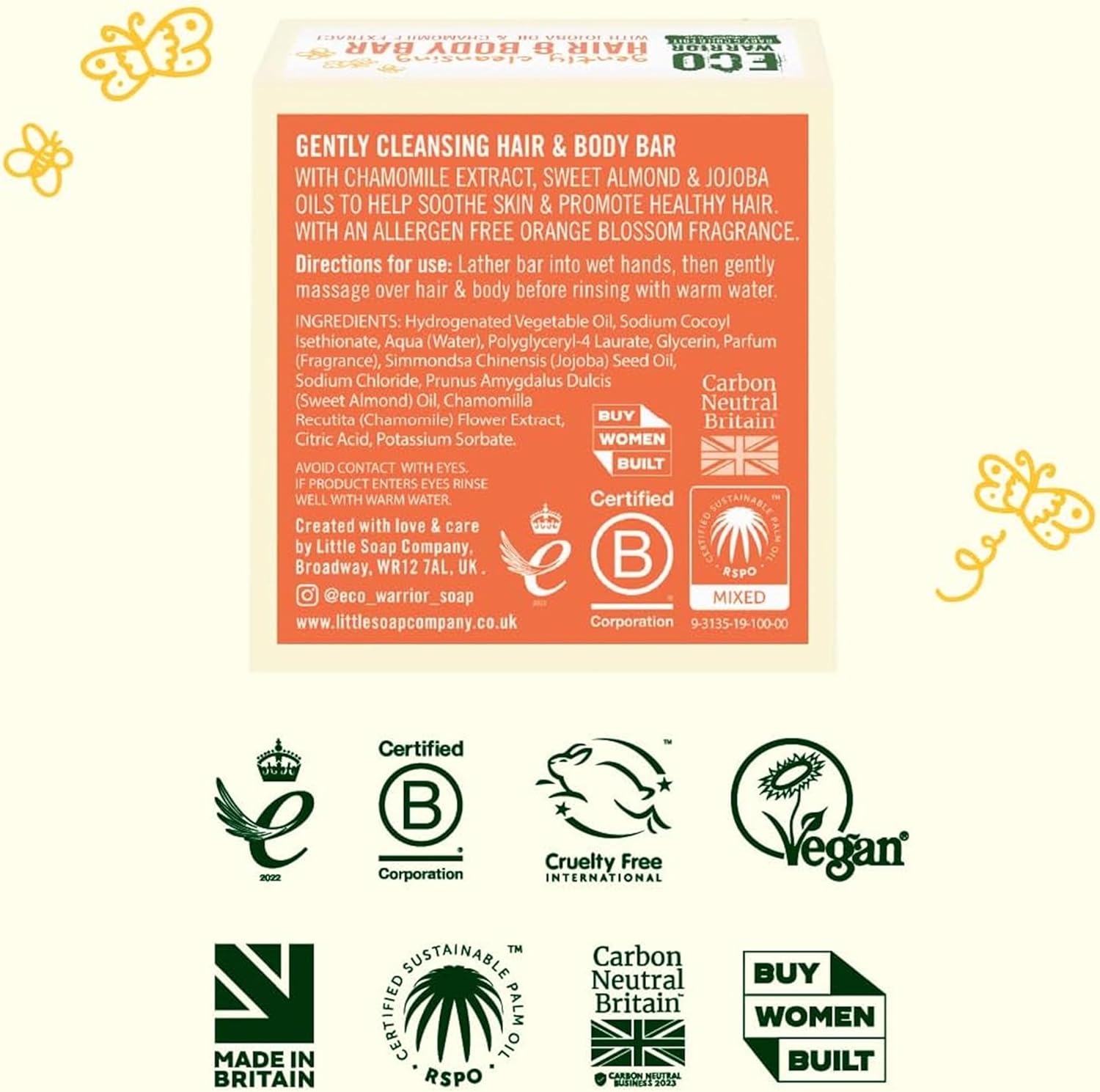 Eco Warrior Baby & Child Edit Gently Cleansing Hair & Body Bar (50g) | Hair Shampoo and Body Bar Soap (2 in 1) | Orange Blossom Scent | Gentle, Eco Friendly, Vegan, Cruelty Free : Amazon.co.uk: Beauty