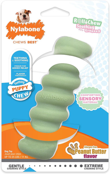 Nylabone Sensory Material Puppy Chew Toy Stick - Puppy Teething Toy For Boredom & Stimulation - Puppy Supplies - Peanut Butter Flavor, Small/Regular (1 Count)