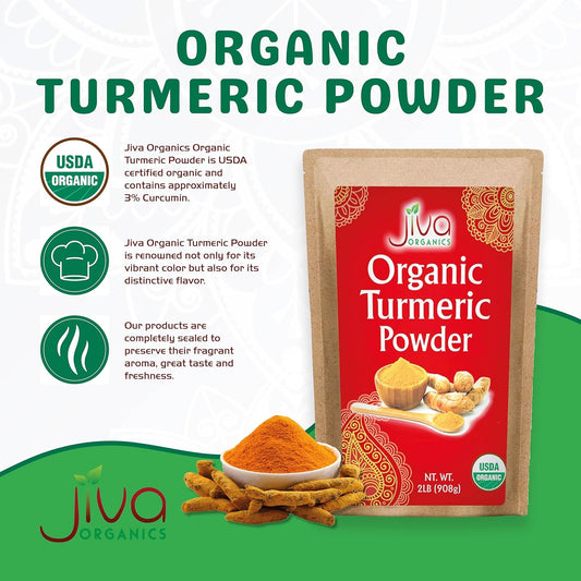 Organic Turmeric Powder by Jiva Organics - 100% Raw with Curcumin - Lab Tested & Reports Available - Raw from India - 2 Pound Bag