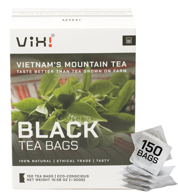 Vixi Black Tea Bags, 150 Counts, Vietnam'S Mountain Tea, Bold Flavored, Caffeinated, Tagless, Sugar Free, Asia, 100% Natural From Ancient Tea Tree For Hot And Cold Brew