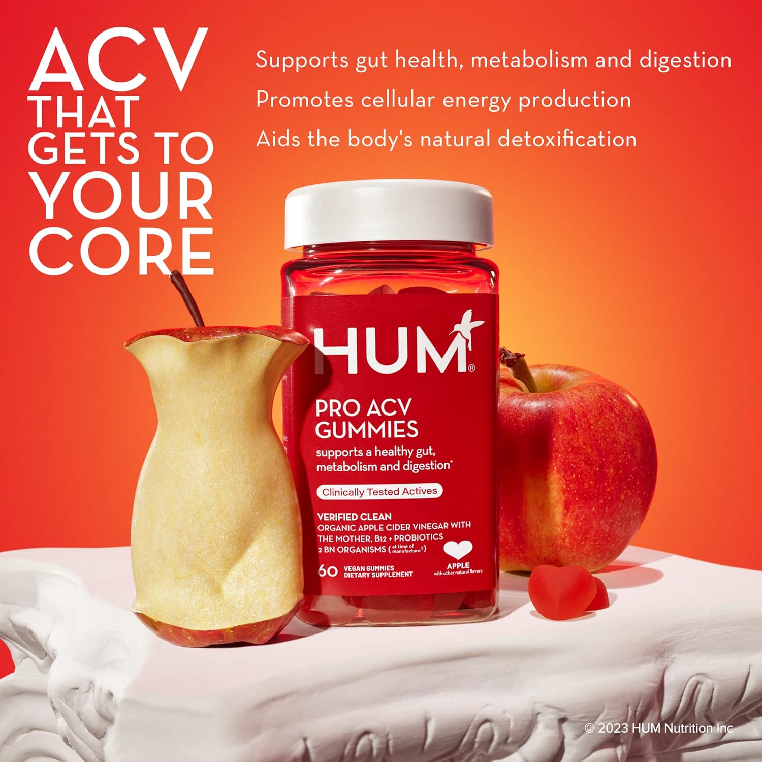 Hum Pro Acv Gummies -100% Organic Apple Cider Vinegar With The Mother, Probiotics For Digestive Health & B12 For Metabolism Support (60 Count) : Health & Household