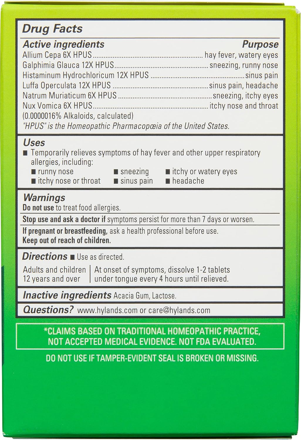 Hyland's Indoor & Outdoor, Non Drowsy Seasonal Allergy Relief Pills, For Sneezing, Runny Nose, Itchy & Watery Eyes, Nose or Throat, Safe & Natural, Quick Dissolving Tablets, 60 Count : Health & Household