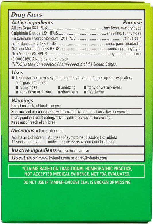 Hyland'S Indoor And Outdoor, Non Drowsy Seasonal Allergy Relief Pills, For Sneezing, Runny Nose, Itchy And Watery Eyes, Nose Or Throat, Safe And Natural, Quick Dissolving Tablets, 60 Count