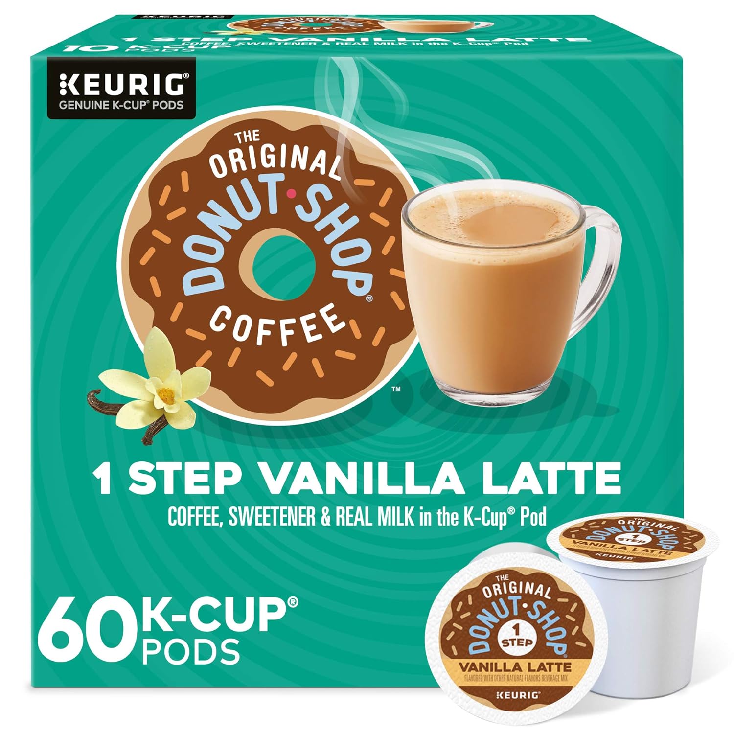 The Original Donut Shop Vanilla Latte, Single Serve Coffee K-Cup Pod, Flavored Coffee, 60 Count (6 Packs Of 10)