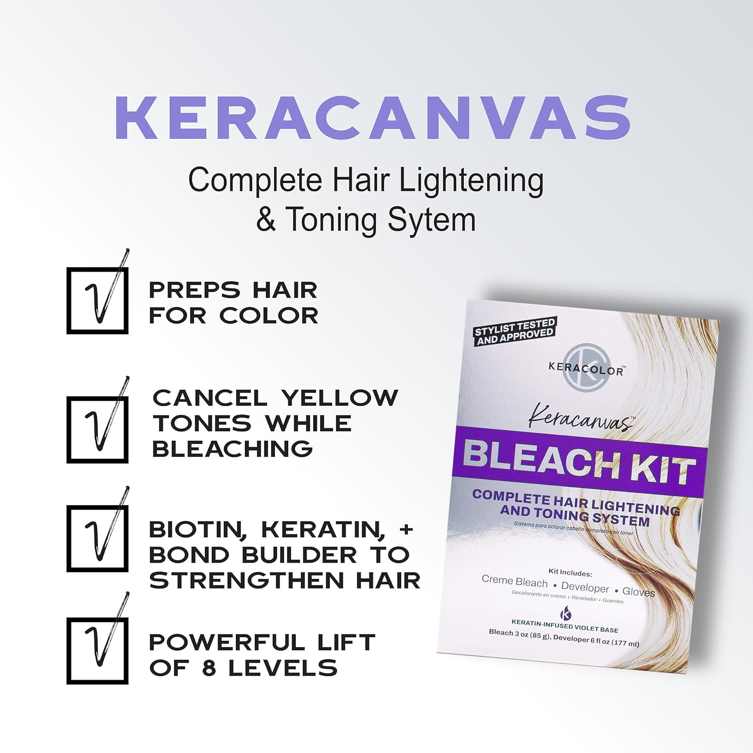 Keracolor Keracanvas Hair Bleach Kit, Complete Hair Lightening & Toning System, Lifts Up To 8 Levels, Neutralizes Brassiness : Beauty & Personal Care