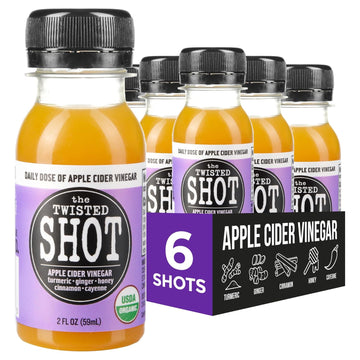 The Twisted Shot | Organic Apple Cider Vinegar Wellness Shots With Ginger, Turmeric, Honey, Cinnamon And Cayenne | Digestion, Immunity And Gut Health Support | Ready To Drink | 6, 2 Oz Mini Bottles