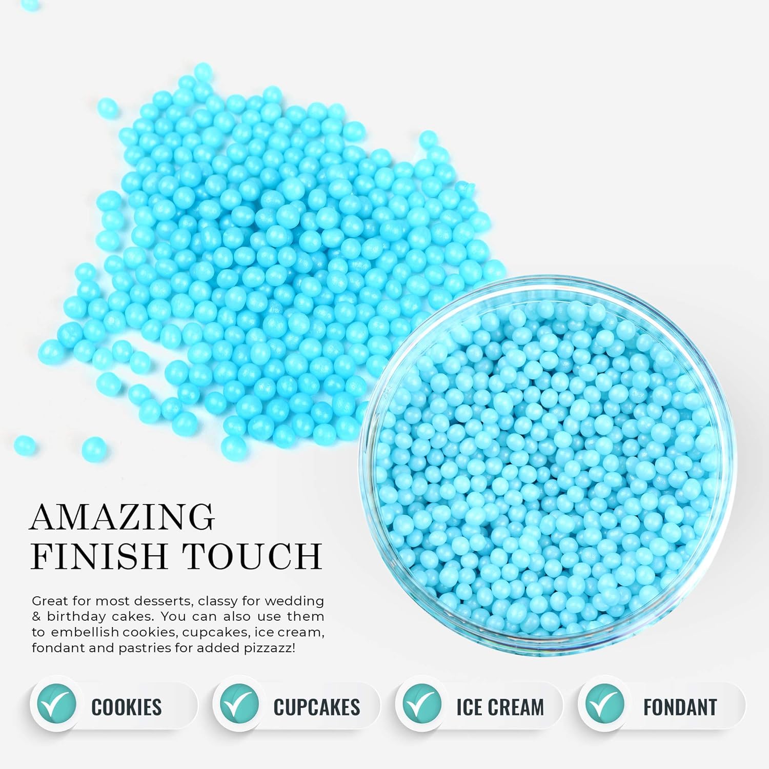 O'Creme Blue Edible Sugar Pearls Cake Decorating Supplies For Bakers: Cookie, Cupcake & Icing Toppings, Beads Sprinkles For Baking, Certified, Candy Sugar Ball Accents (4Mm, 16 Oz) : Grocery & Gourmet Food