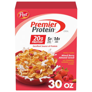 Post Premier Protein Mixed Berry Almond cereal, high protein cereal, protein rich breakfast or snack made with real berries and almonds, 30 Ounce - 1 Count