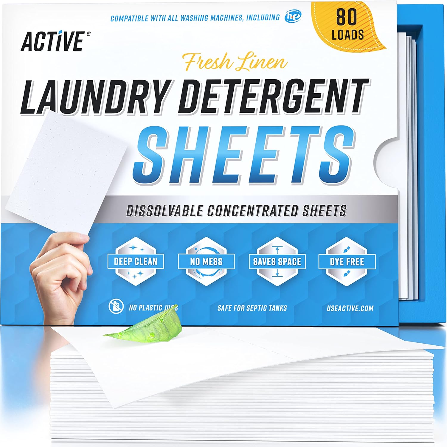 Laundry Detergent Sheets Eco Washing Strips - 80 Loads, Liquidless Fresh Scented Clothes Washer Sheet, Zero Waste Travel Laundry Strip, Dissolvable Space Saving Sheets For He - Linen Scent