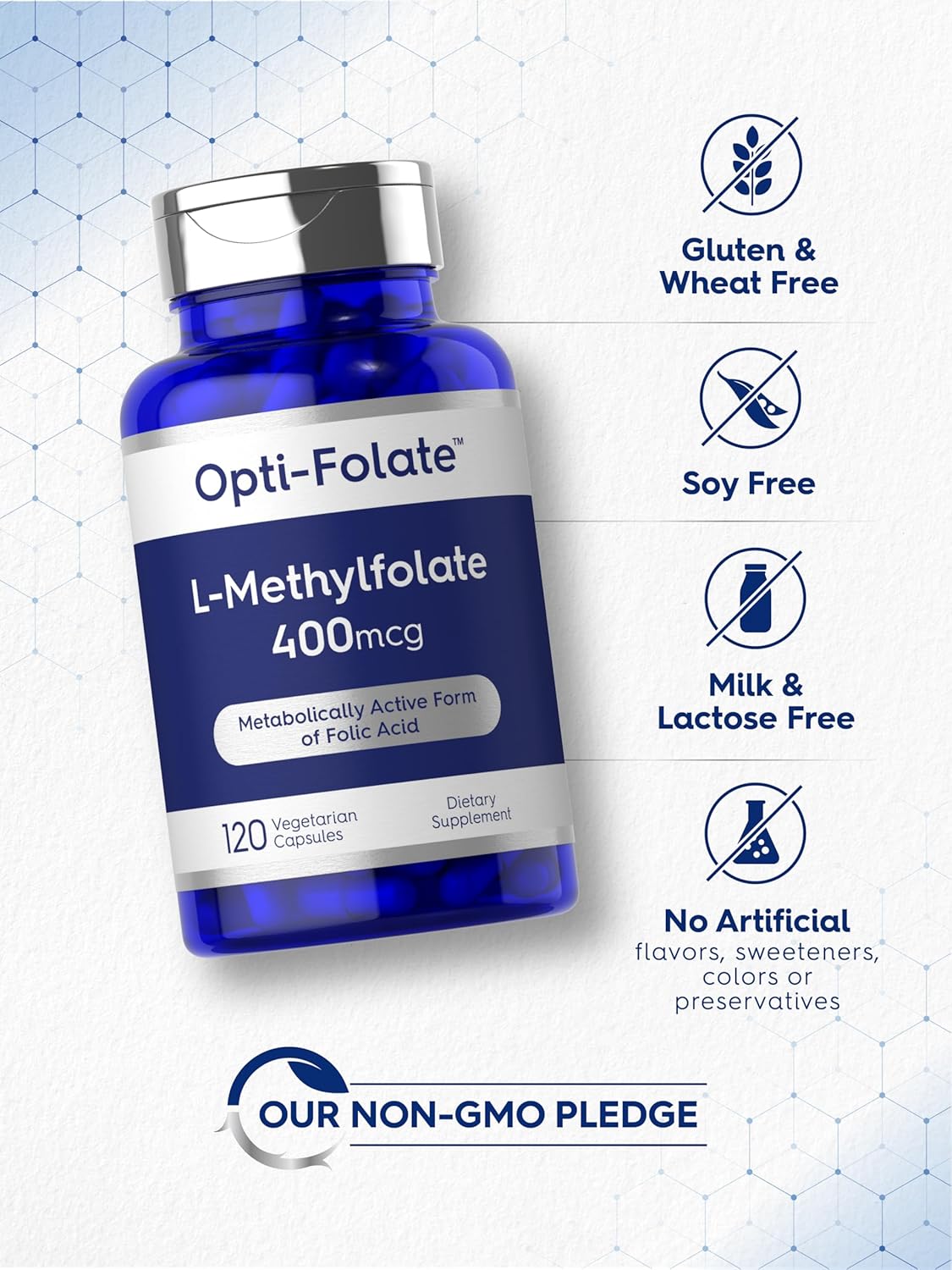 Carlyle L Methylfolate 400mcg | 120 Capsules | Vegetarian | Non-GMO, Gluten Free | Optimized and Activated Methyl Folate | by Opti-Folate : Health & Household