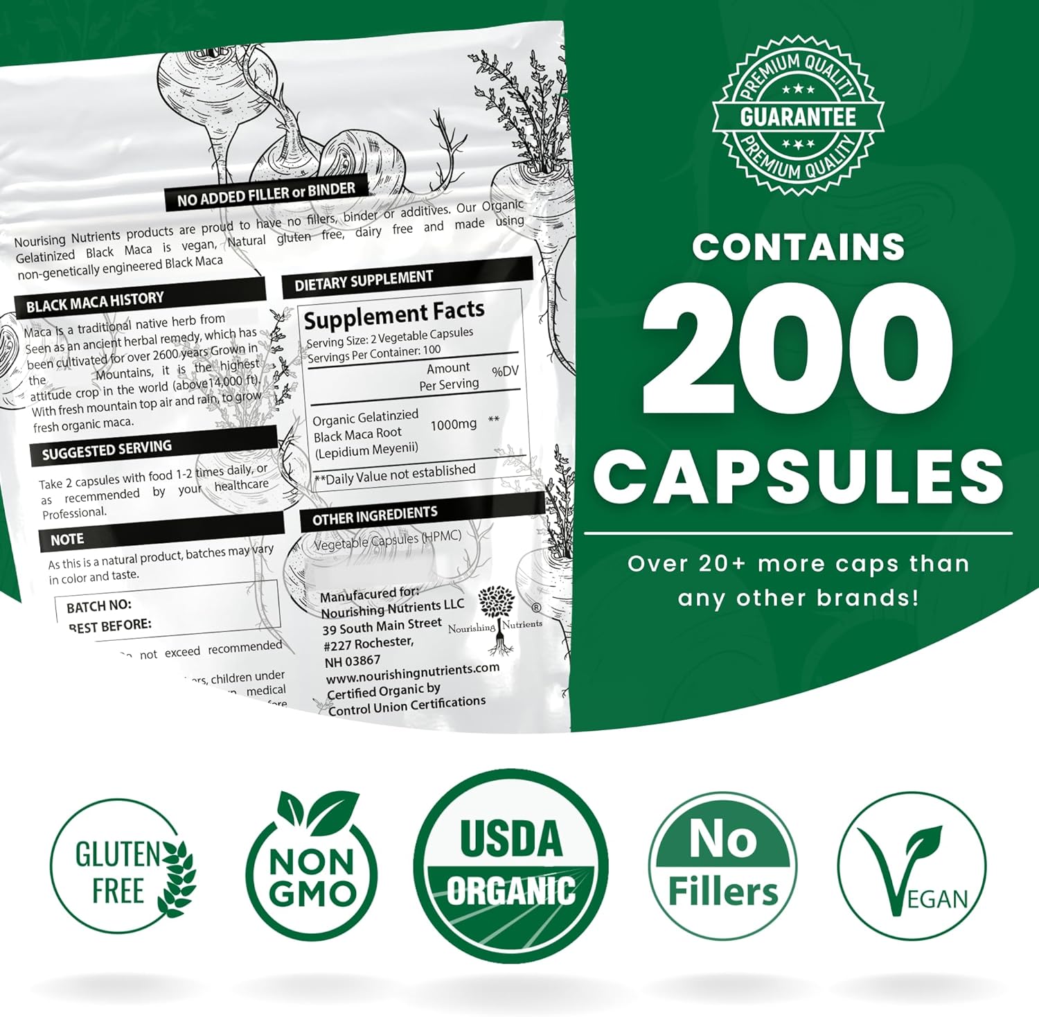 Organic Gelatinized Black Maca –3X Stronger 200 Maca Root Capsules for Men & Black Maca Root for Women –Natural Energy Supplement for Focus - Black Maca Root Powder, Stamina & Endurance Supplements : Health & Household
