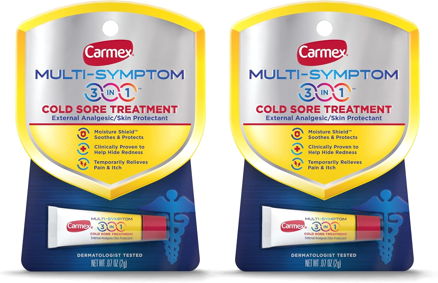 Carmex Multi-Symptom 3-In-1 Cold Sore Treatment - 0.07 Oz Each (Pack Of 2)