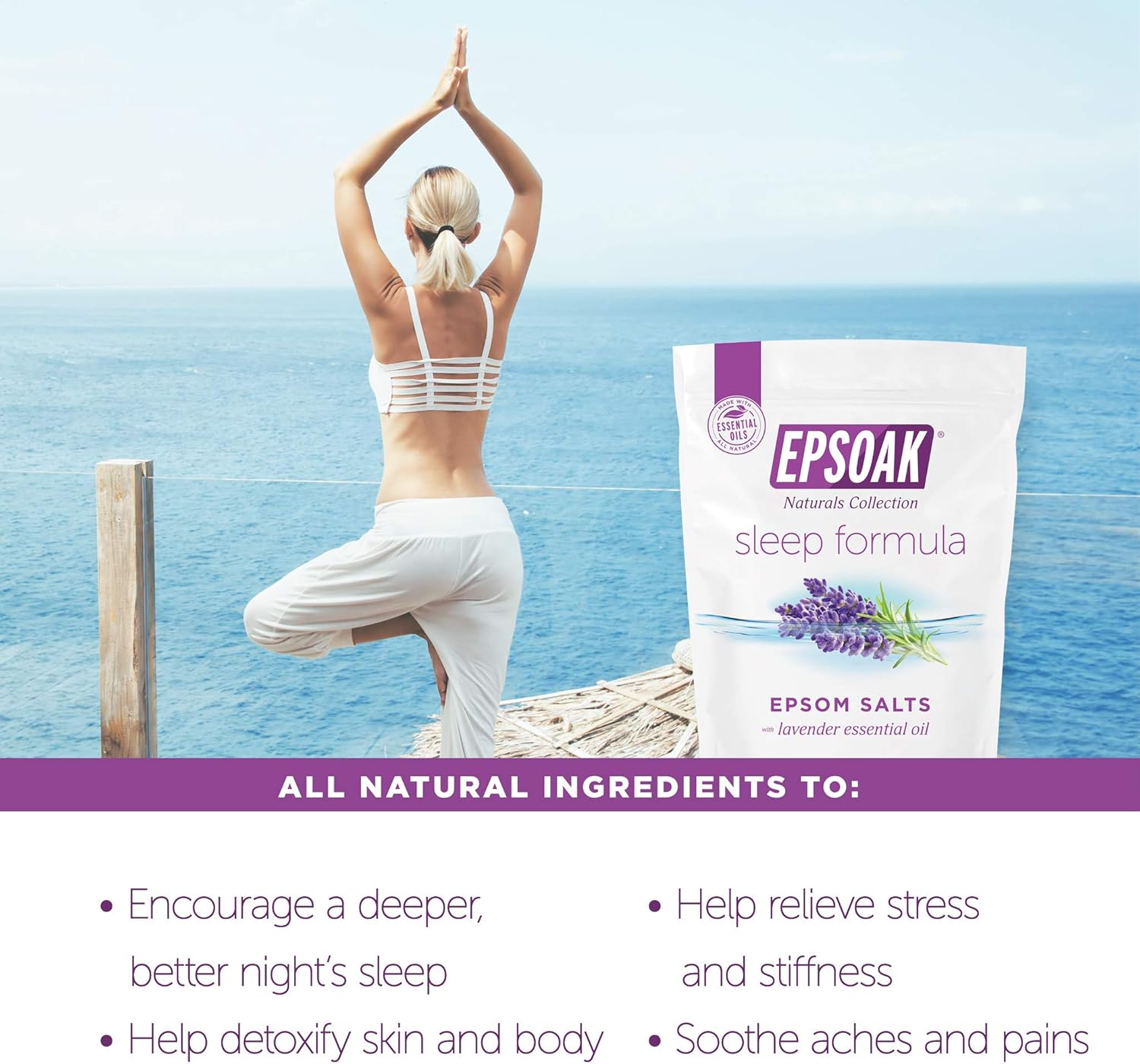 Epsoak Epsom Salt 2 lb. Magnesium Sulfate USP. (Qty. 1 x 2lb. Bag), Lavender Sleep Formula, Resealable Epsom Salt Bag, Made in The USA, Cruelty-Free Certified : Beauty & Personal Care