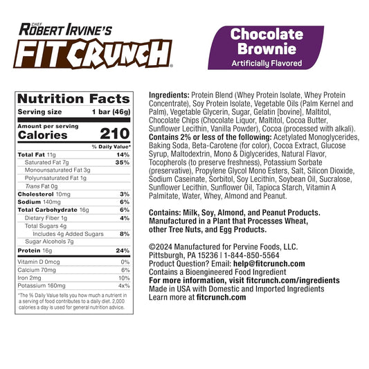 Fitcrunch Snack Size Protein Bars, Designed By Robert Irvine, 6-Layer Baked Bar, 4G Of Sugar, Gluten Free & Soft Cake Core (9 Bars, Chocolate Brownie)