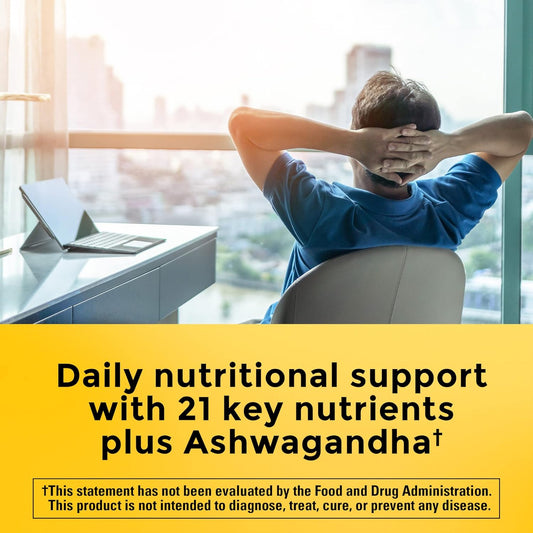 Nature Made Multi + Ashwagandha, Multivitamin For Daily Stress Relief Support, One Per Day Multivitamin, 60 Capsules