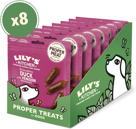 Lily’s Kitchen Made with Natural Ingredients Adult Dog Treats Packet Scrumptious Duck with Venison Sausages Grain-Free Recipes (8 Packs x 70g)?DTSVS70
