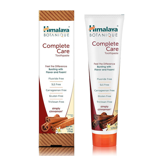 Himalaya Botanique Complete Care Toothpaste, Herbal, Cinnamon Flavor, Fights Plaque, Freshens Breath, Fluoride Free, No Artificial Flavors, Sls Free, Cruelty Free, Foaming, 5.29 Oz, 4 Pack