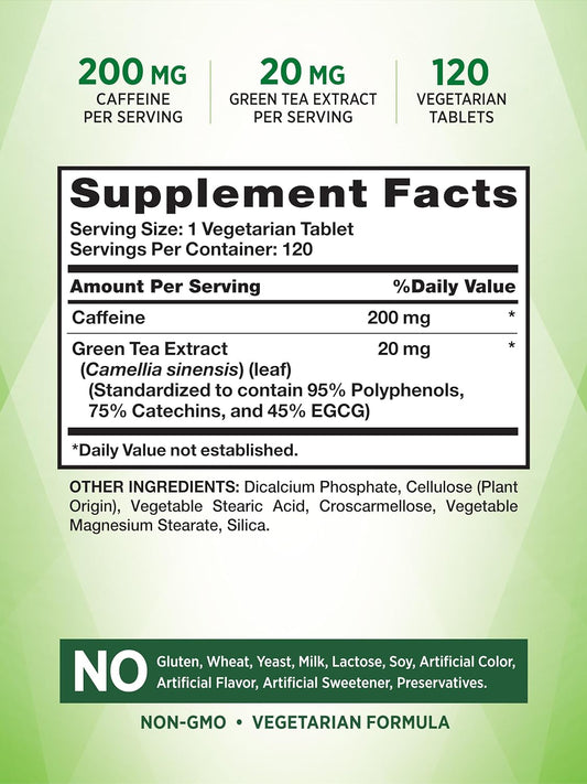 Caffeine Pills | 220Mg | 120 Count | With Green Tea Extract | Vegetarian, Non-Gmo & Gluten Free Supplement | By Nature'S Truth