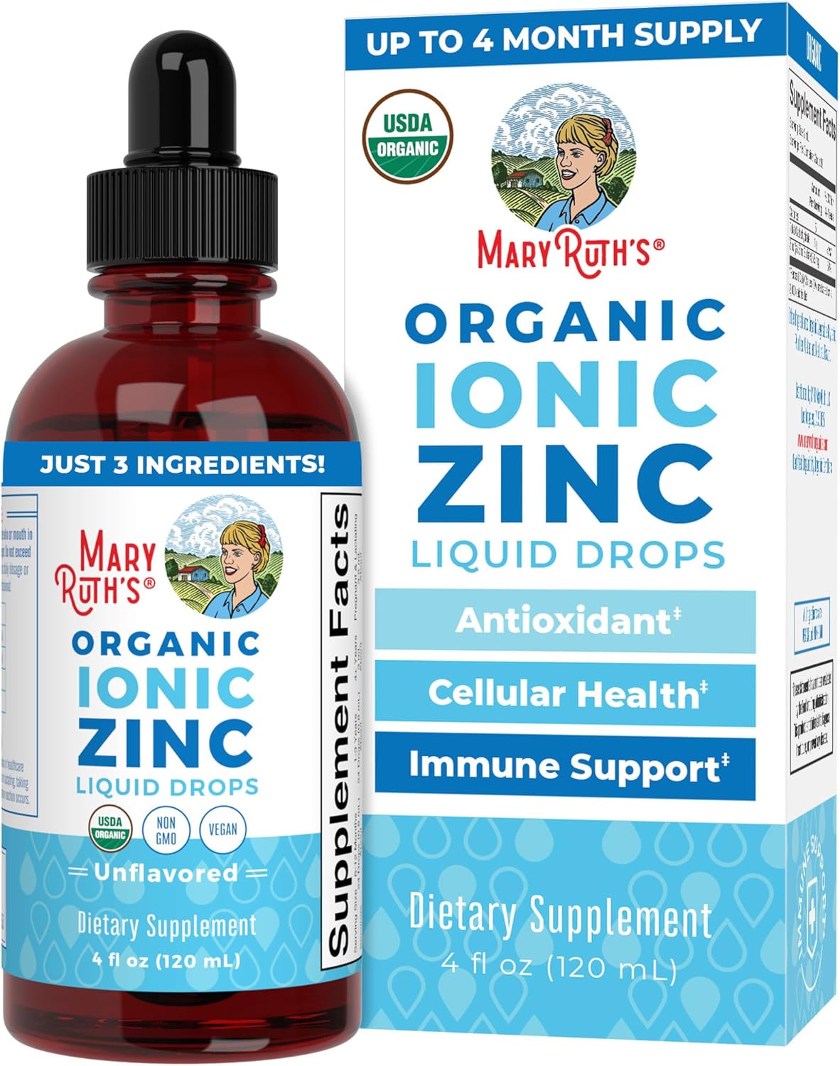 Maryruth Organics Zinc Supplements For Immune Support, Ionic Zinc For Kids & Adults, Liquid Zinc Supplement, 40 Day Supply, Zinc Sulfate, Skin Care Supplement, Vegan, Gluten Free, Glycerin Based, 4 Oz