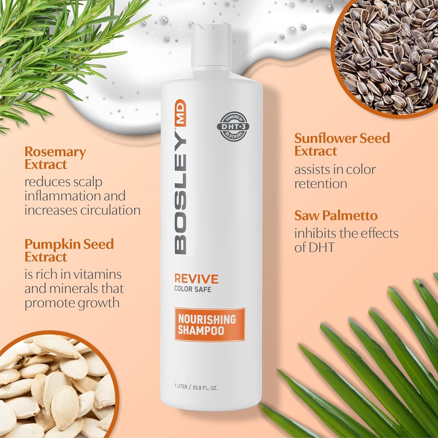 Bosrevive Nourishing Shampoo For Thinning Hair (Color Safe) – Dht Blocker, Sulfate-Free, Vegan Formula With Biotin, Saw Palmetto & Rosemary – Strengthens & Volumizes – 33.8 Fl Oz : Beauty & Personal Care