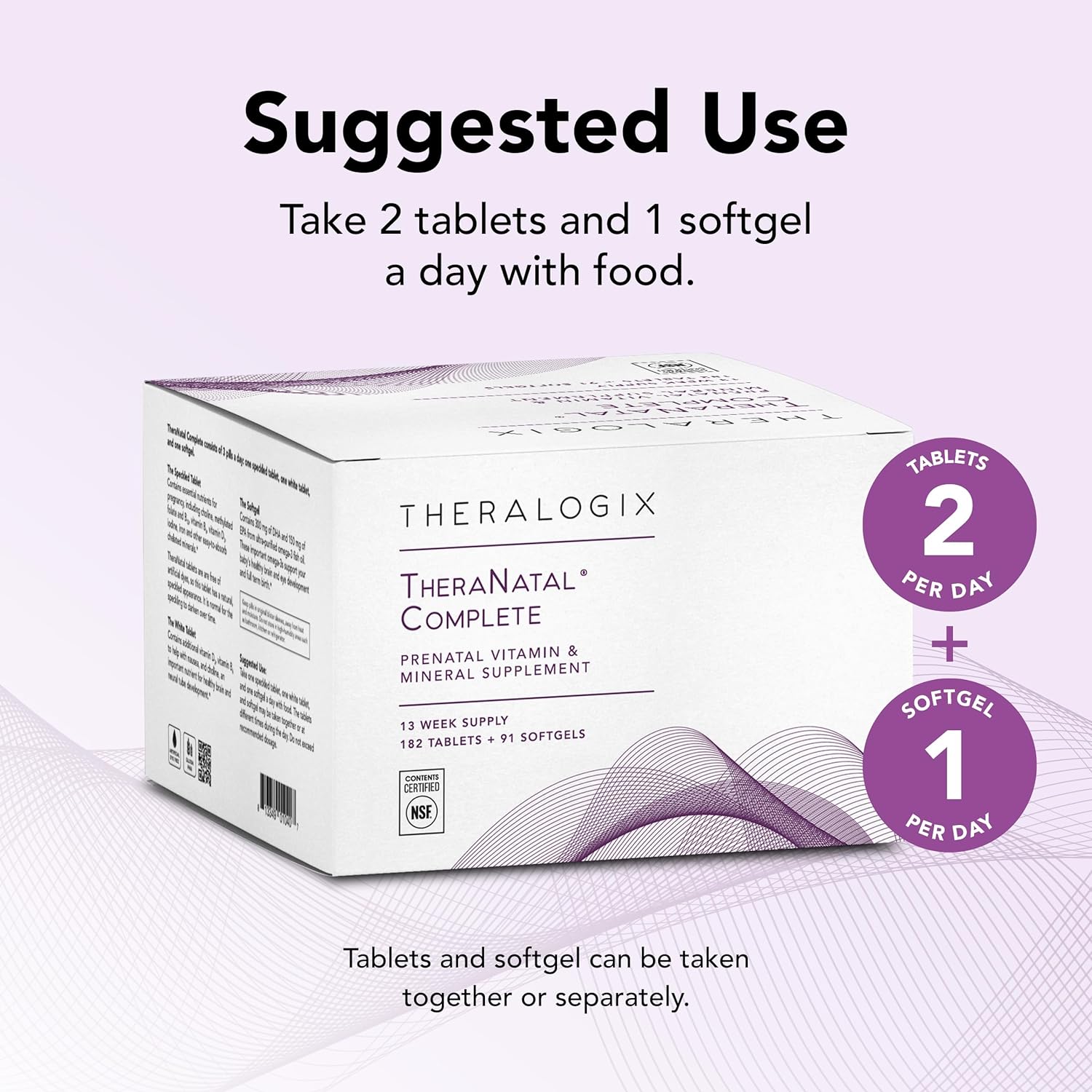 Theralogix TheraNatal Complete Prenatal Vitamin Supplement - 91-Day Supply - with DHA, Vitamin D3, Folate, Iodine, Choline, Iron, Vitamin B6 & More - NSF Certified - 182 Tablets & 91 Softgels : Health & Household