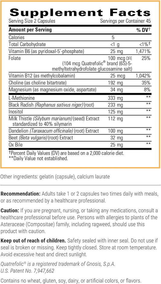 Integrative Therapeutics Lipotropic Complex - Liver Support With Milk Thistle, Vitamin B12, Bile Salts & Dandelion Root Extract* - Gluten-Free & Dairy-Free Liver Health Supplement* - 90 Capsules