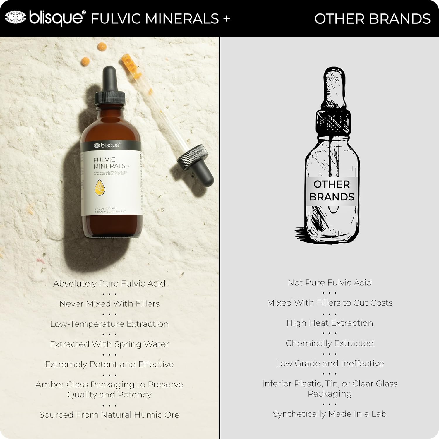 Blisque – Natural Trace Mineral Drops Supplement With Fulvic Acid And Humic Acid | For Detox, Cleanse, Immune Support, Brain Booster, Alkaline Hydration, And Energy | Contains Electrolytes | 4 Ounce