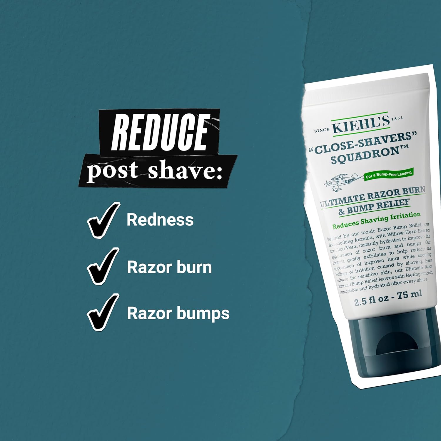 Kiehl's Ultimate Razor Burn & Bump Relief, Nourishing Men's After Shave Cream, Instantly Cools & Hydrates, Gently Exfoliates, with Aloe Vera & Vitamin E, Paraben-free, for All Skin Types - 2.5 fl oz : Beauty & Personal Care