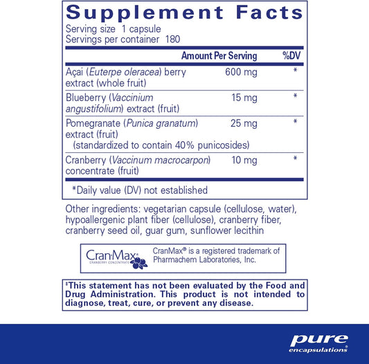 Pure Encapsulations Acai 600 | Berry Supplement For Fiber, Immune Support, Antioxidants, And Flavonoids* | 180 Capsules