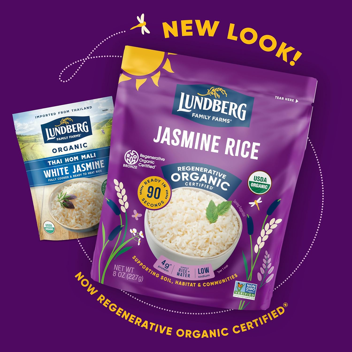 Lundberg Jasmine Rice, Microwave Or Stovetop, 6-Pack – Long-Grain, Fluffy & Aromatic, Ready In 90 Seconds, Regenerative Organic Certified, Chip Clip Included,8 Oz Ea : Grocery & Gourmet Food
