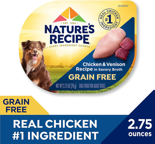 Nature’S Recipe Grain Free Wet Dog Food, Chicken & Venison Recipe, 2.75 Ounce Cup (Pack Of 12)