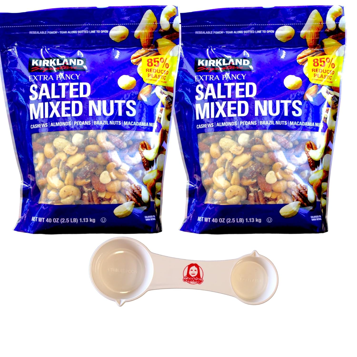 Kirkland Signature Extra Fancy Mixed Nuts, Salted (40 oz) - 2 Pack with Bonus Sophley Measuring Spoon