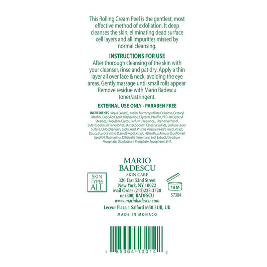 Mario Badescu Rolling Cream Peel For Aha For All Skin Types | Face Treatment With Lactic Acid & Kaolin | Visibly Improves Uneven Skin Texture | 2.5 Fl Oz