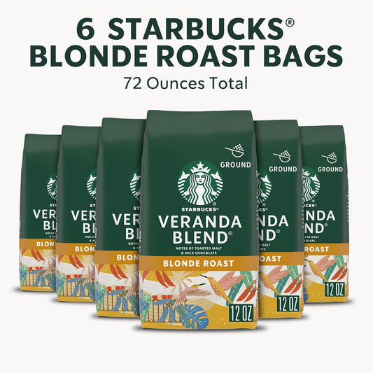 Starbucks Ground Coffee—Starbucks Blonde Roast Coffee—Veranda Blend—100% Arabica—6 bags (12 oz each)