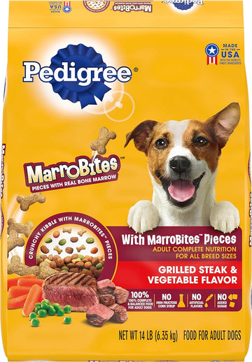 Pedigree with MarroBites Pieces Adult Dry Dog Food, Steak & Vegetable Flavor, 14 lb. Bag