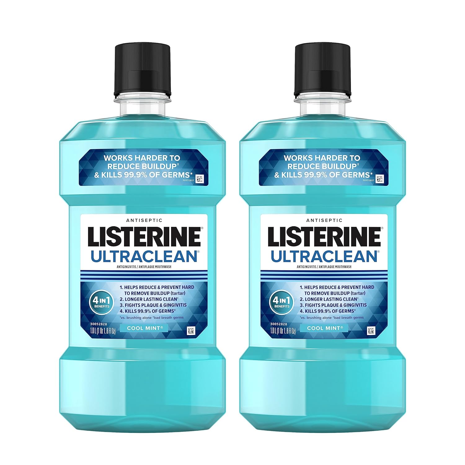 Listerine Ultraclean Oral Care Antiseptic Mouthwash, Everfresh Technology To Help Fight Bad Breath, Gingivitis, Plaque & Tartar, Ada-Accepted Oral Rinse, Cool Mint, 1 L, Pack Of 2