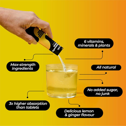 Tonic Health High Dose Immunity Drink, Immune Booster Sachets, Multivitamins High Strength Mix Of Vitamins C, D, Zinc & Plant Extracts, For Health & Energy Boost - Lemon & Ginger (10 Count, Pack Of 1)