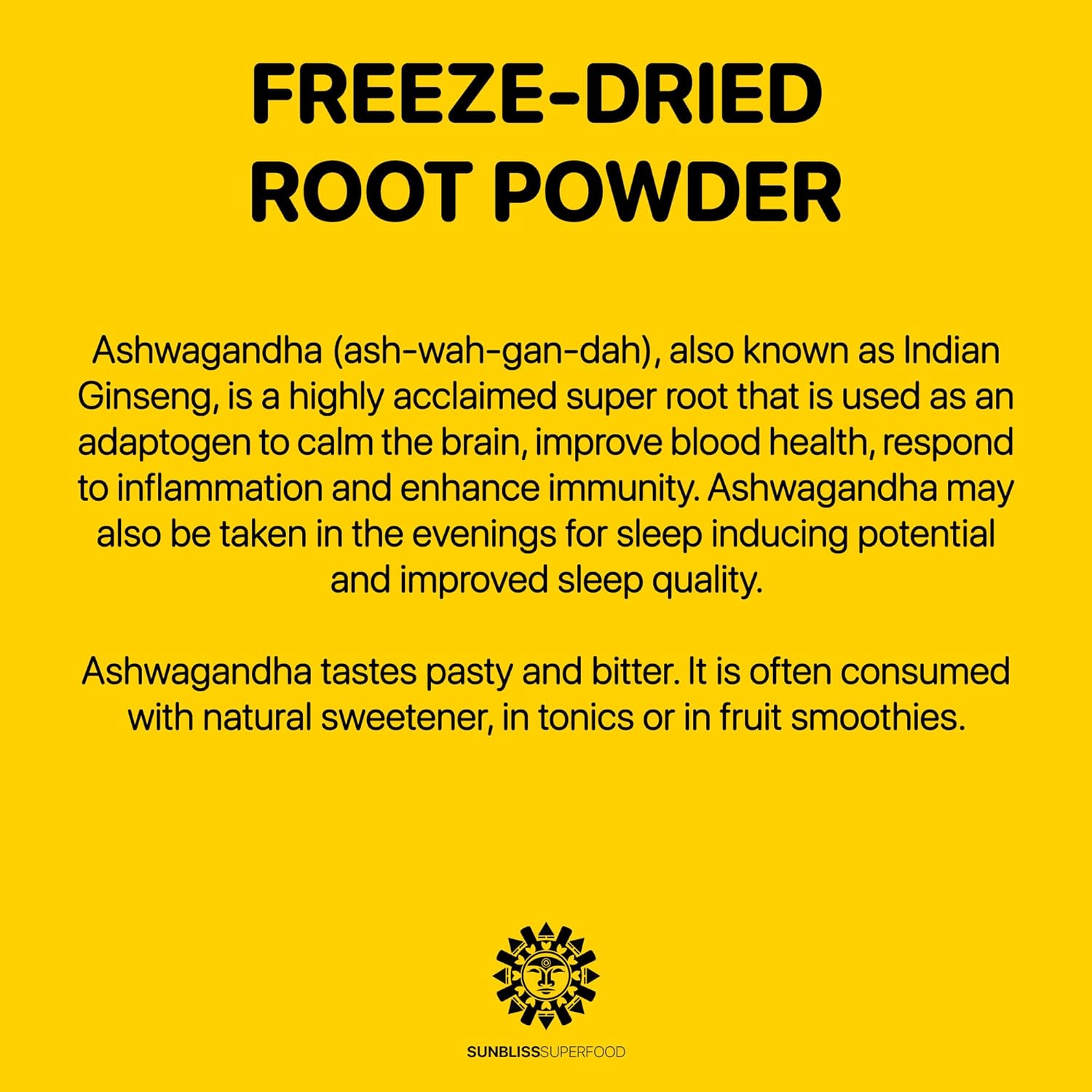 SunblissSuperfood Organic Ashwagandha Powder | USDA Certified Organic, Vegan and Non GMO | Nootropic Adaptogen Powder | Pure Ashwagandha Root Supplement with No Fillers : Health & Household