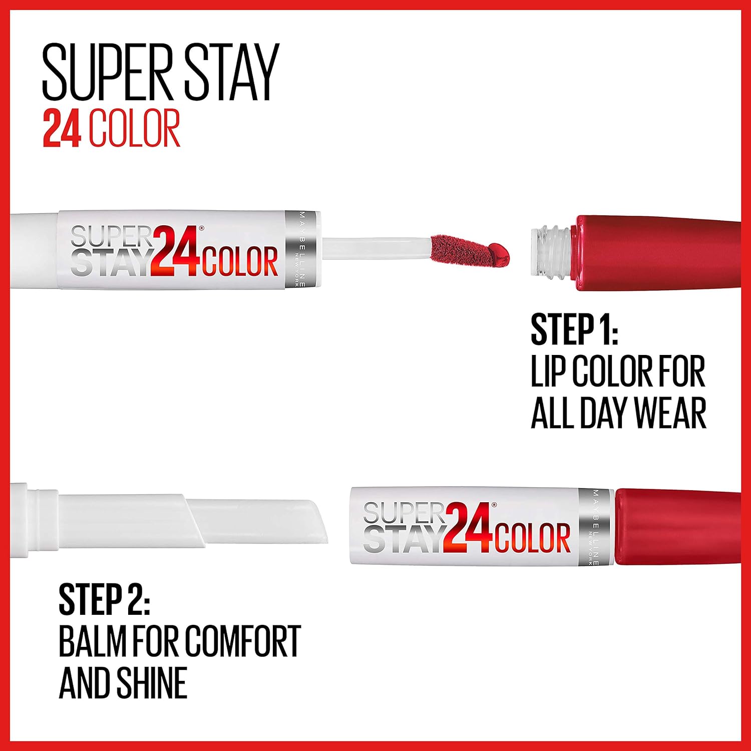 Maybelline Super Stay 24, 2-Step Liquid Lipstick Makeup, Long Lasting Highly Pigmented Color with Moisturizing Balm, Everlasting Wine, Plum Red, 1 Count : Beauty & Personal Care