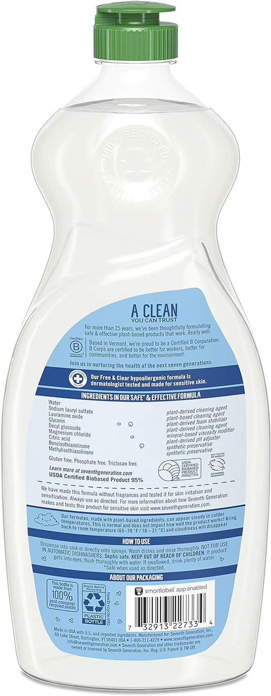 Seventh Generation Dish Liquid Soap, Free & Clear, 25 oz (Packaging May Vary)