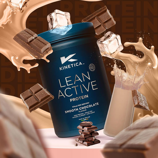 Kinetica Sports Lean Active Protein Powder - Smooth Chocolate Flavour | 16G Protein/Serve, 36 Servings/900G Pack | High In Fibre & Protein With Green Tea Extract | Low In Fat & Sugar | Easy Mixability