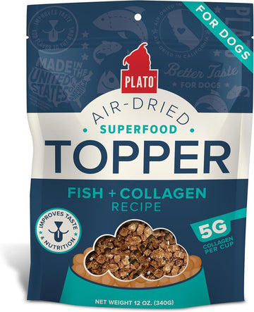 Plato Pet Treats Air Dried Dog Food Topper, Fish And Collagen Recipe, Superfood, Grain Free, Made In The Usa, 5.5Oz