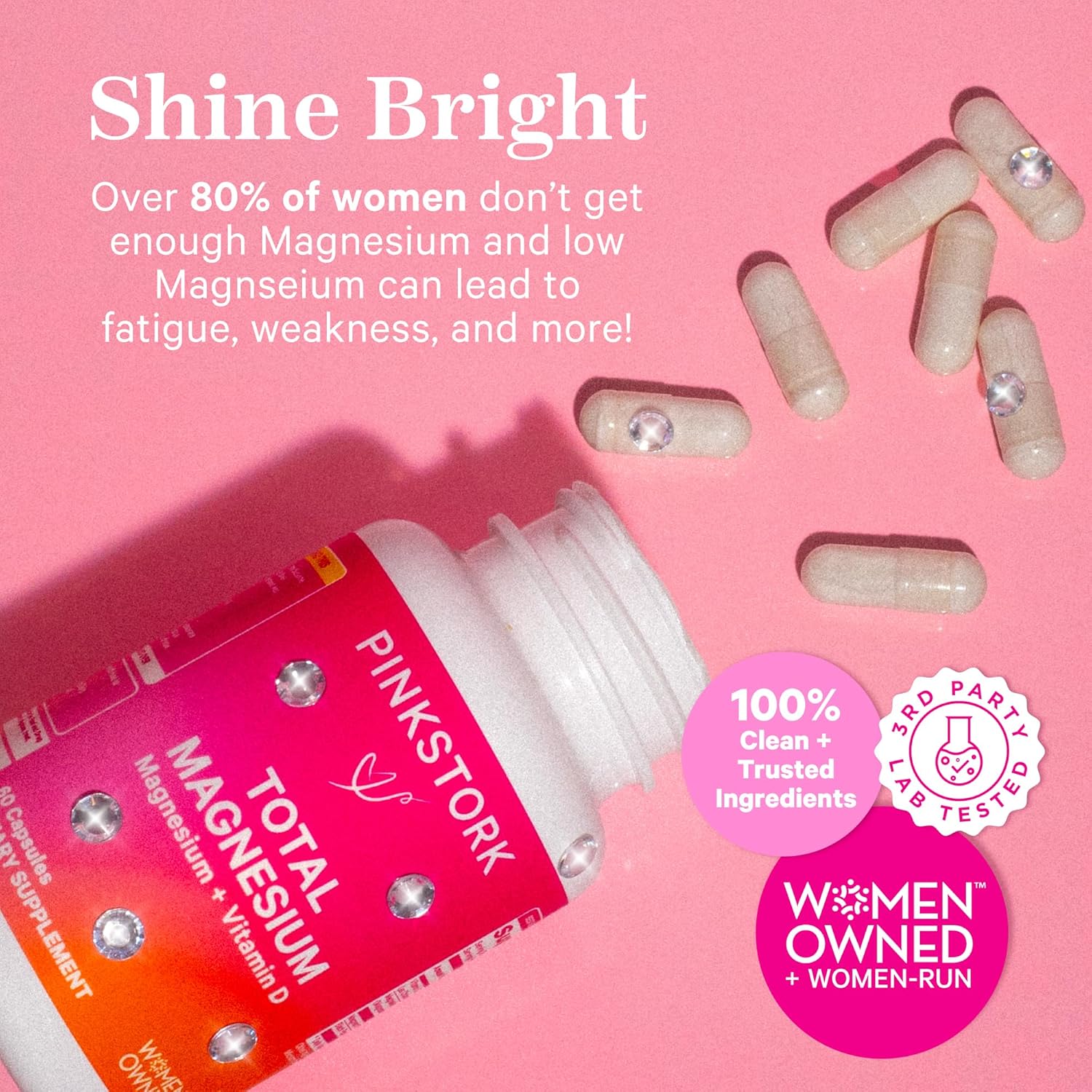 Pink Stork Magnesium Supplement for Women with Vitamin D - Mood, Natural Calm & Energy Levels - Digestion, Heartburn, & Constipation Support for Pregnancy - Breastfeeding Friendly - 60 Capsules : Health & Household